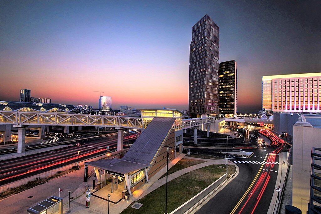 Tysons, VA / USA - September 24, 2019: One of the entrances to