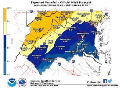 Spring Snow Five Inches Or More Expected Across Northern Virginia