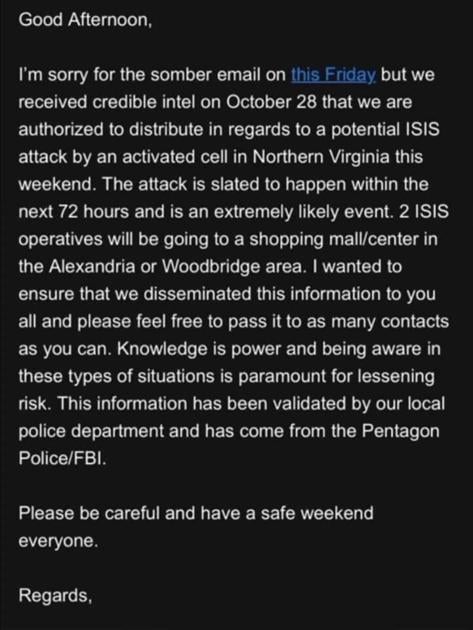 Local police ‘aware’ of rumors circulating about Halloween terror attacks