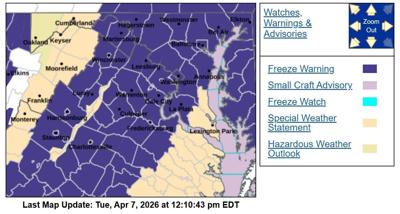 Freeze Warning issued for Northern Virginia Tuesday night ...