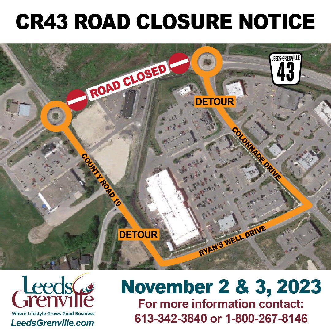 Section of County Road 43 in Kemptville to be closed Nov. 2 and 3