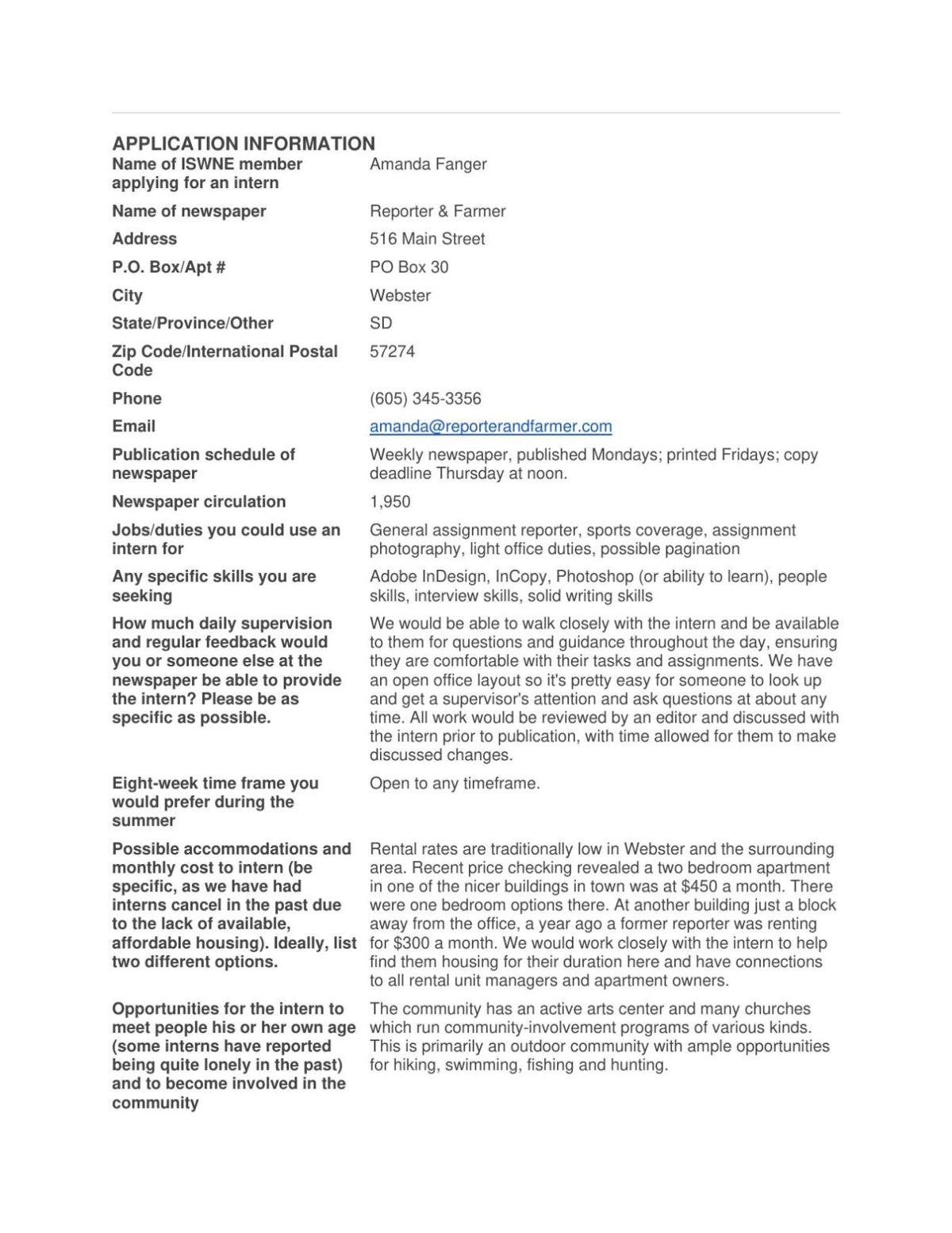 Reporter & Farmer, ster, SD