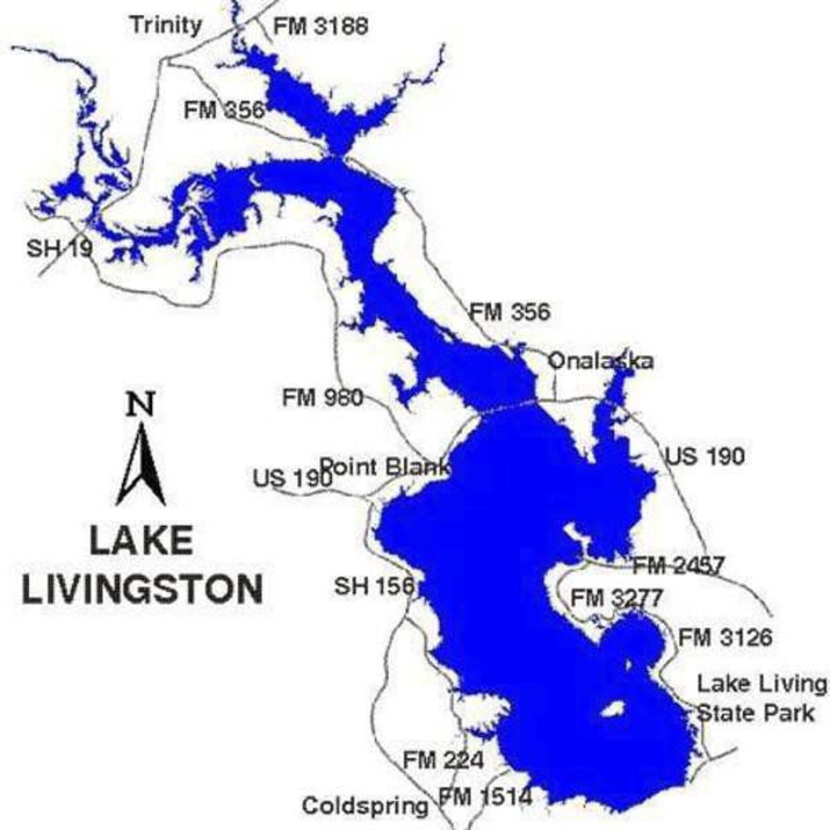 Lake Livingston Map - Palmetto Guide Service  Featuring The Best In East Texas  Fishing On Lake Livingston As Seen On ESPNOutdoors.com