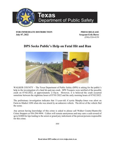 DPS Seeks Public’s Help on Fatal Hit and Run