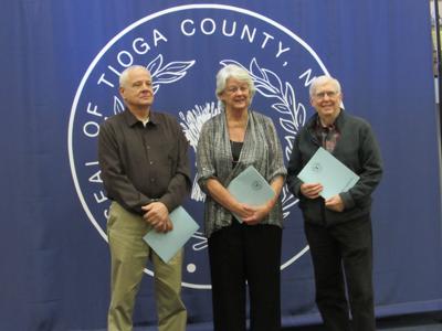 Three legislators were presented with recognition resolutions at the Dec. 14 meeting of the Tioga County legislature, as they all are retiring. (From left to right): Legislator Michael Roberts, who served Tioga County as legislature for 17 years, Legisl...