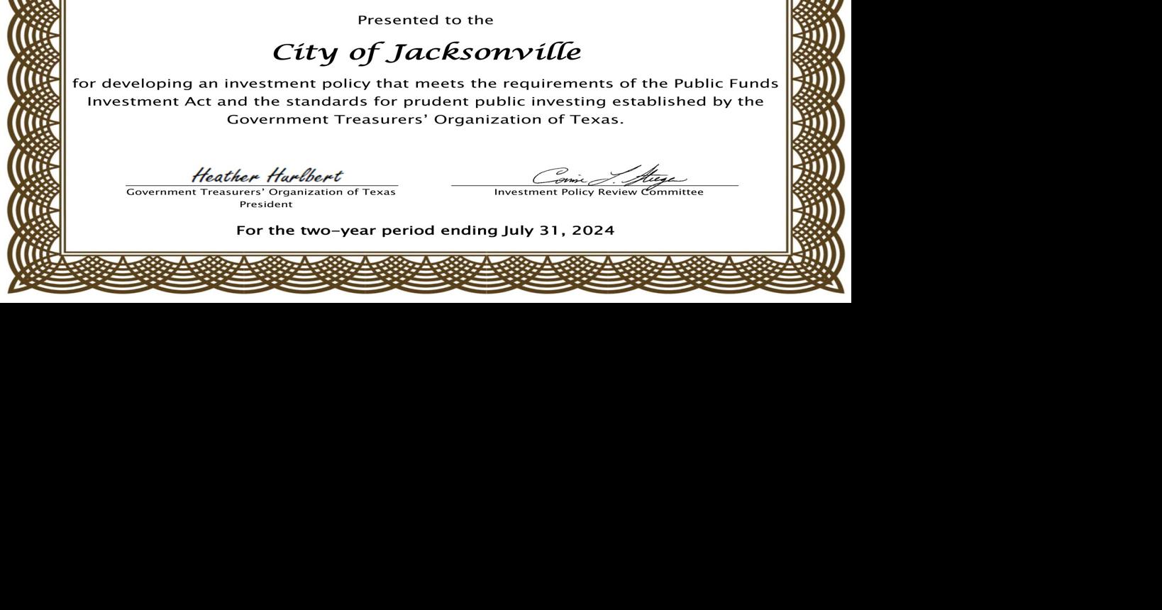 City of Jacksonville receives Investment Certificate of Distinction