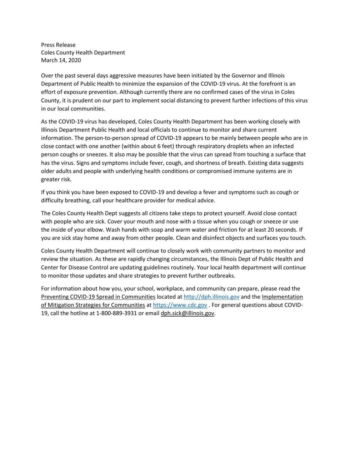 Coles County And City Officials Urge Precautions With Coronavirus Prudent That We Implement Social Distancing Local Jg Tc Com