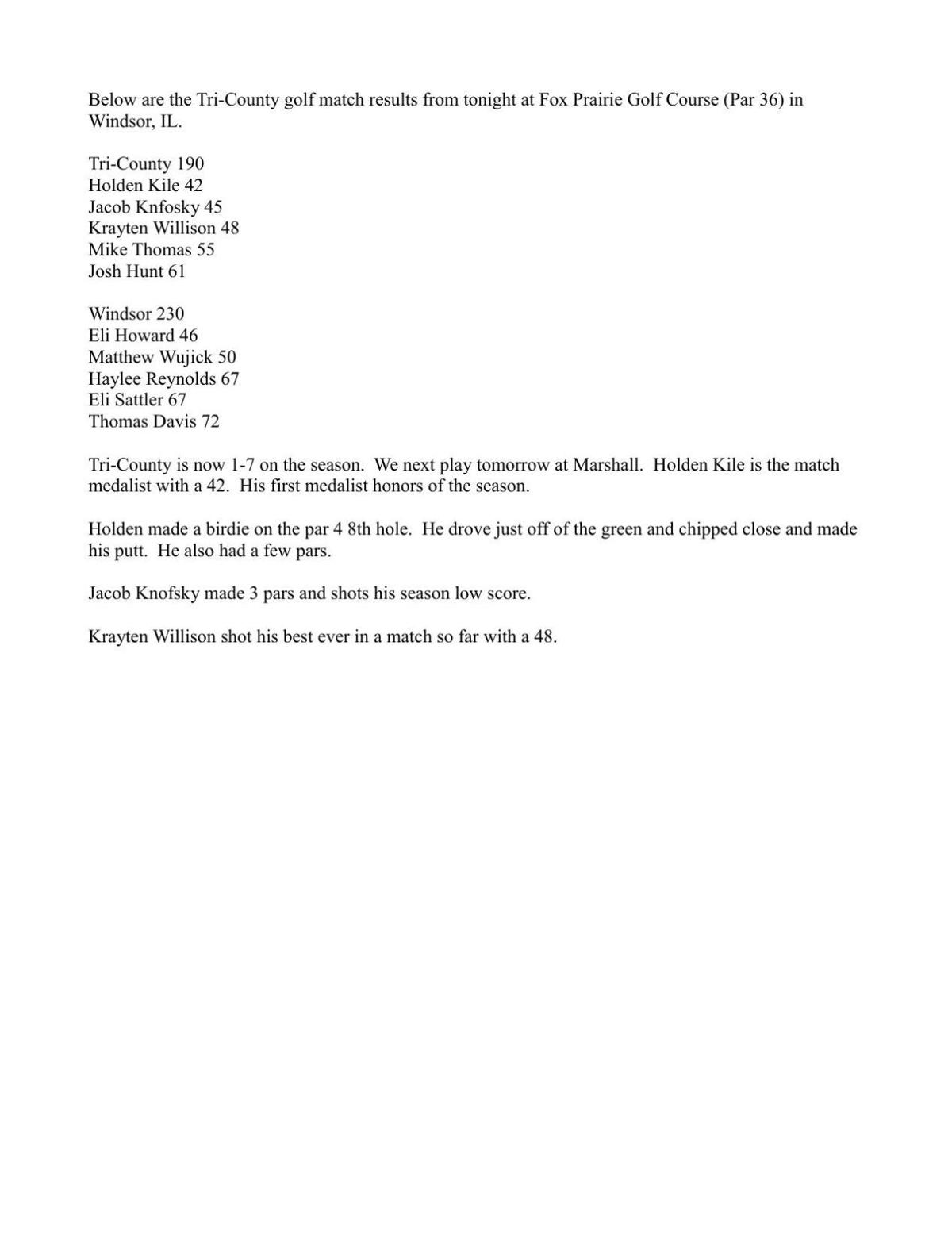 Boys Golf Tri County 190 Windsor Stewardson Strasburg 230 Jg Tc Com