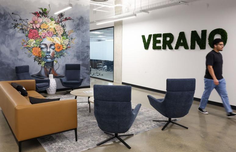 Andres Rodriquez walks through a lounge at Verano’s headquarters on Feb. 17, 2026, in Chicago. Verano is a publicly traded multistate cannabis company.
