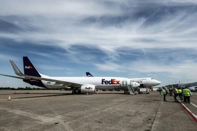A FedEx cargo plane on the tarmac of Liege airport in Grace-Hollogne on May 7, 2025