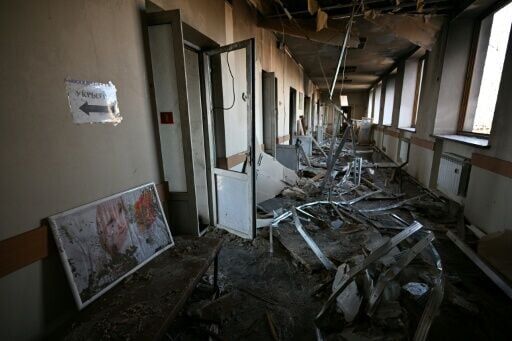 A children's clinic damaged in recent shelling, in Rusian-controlled Donetsk, near where Nchama ihas been fighting