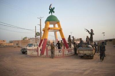 FLA rebels assemble around a roundabout in Kidal on April 26, 2026