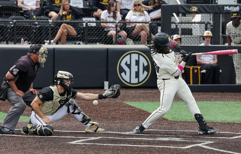 Mizzou right fielder Donovan Jordan (88) swings and misses