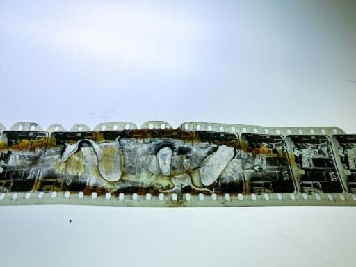 A deteriorated portion of the film reel of "Gugusse and the Automaton"