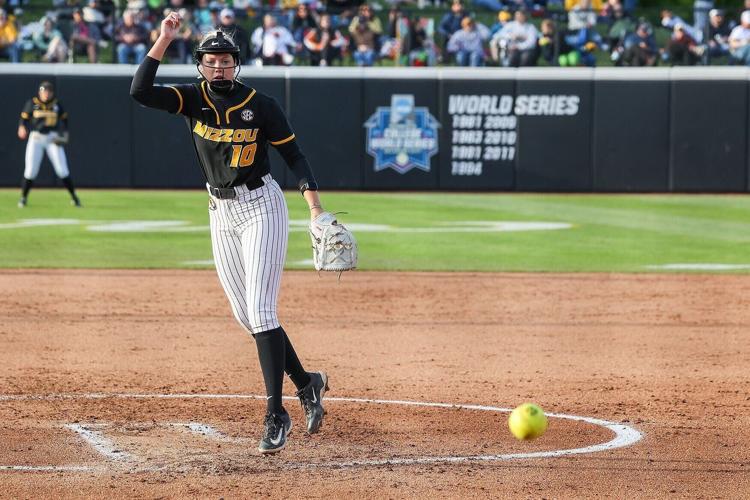 Mizzou pitcher Marissa McCann throws the ball
