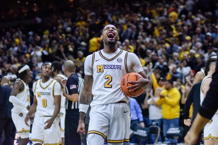 Mizzou senior guard Tamar Bates celebrates a Tiger victory (copy) (copy)