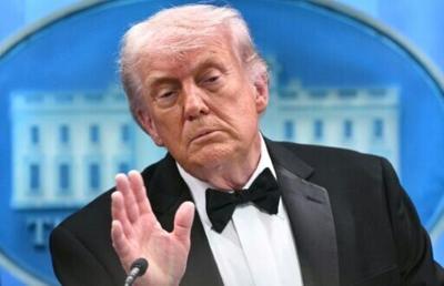 US President Donald Trump speaks during a press briefing in the Brady Briefing Room