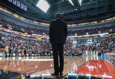 Mizzou head coach Dennis Gates stands on the court during pregame (copy) (copy)