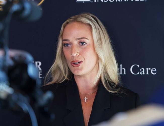 Sophie Cunningham talks to media before being inducted into the University of Missouri Intercollegiate Athletics Hall of Fame on Friday (copy)