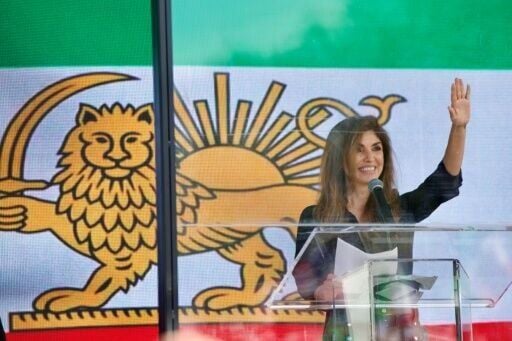 While Reza Pahlavi was not at the rally, his wife Yasmine Pahlavi addressed the crowd