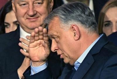 Hungary's Prime Minister Viktor Orban salutes to supporters at the Balna centre in Budapest during a general election in Hungary, on April 12, 2026