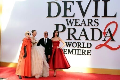 (L-R) US actress Meryl Streep, British actress Emily Blunt, US actor Stanley Tucci and US actress Anne Hathaway reprised their beloved roles for the sequel "The Devil Wears Prada 2"
