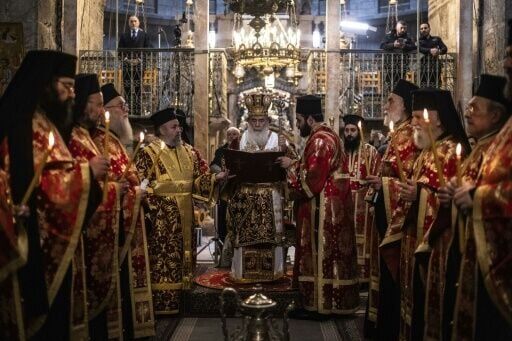Religious fervour gripped Christians praying at the Church of the Holy Sepulchre