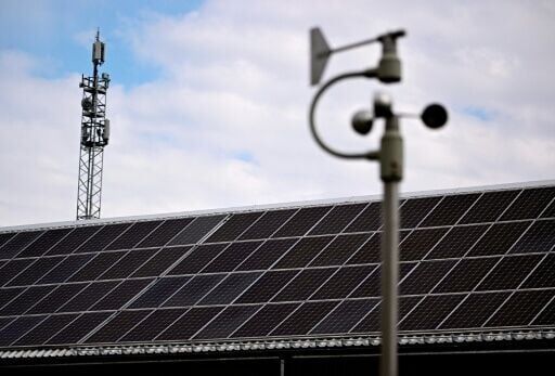 Photovoltaic panels are seen on a roof in Feldheim