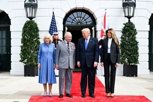 US President Donald Trump and First Lady Melania Trump bid farewell to Britain's King Charles III and Queen Camilla on the South Lawn of the White House