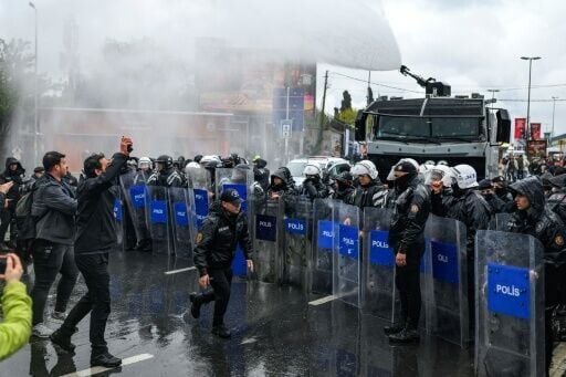 Turkish police in riot gear prevented the May 1 demonstrators from entering streets in the heart of Istanbul