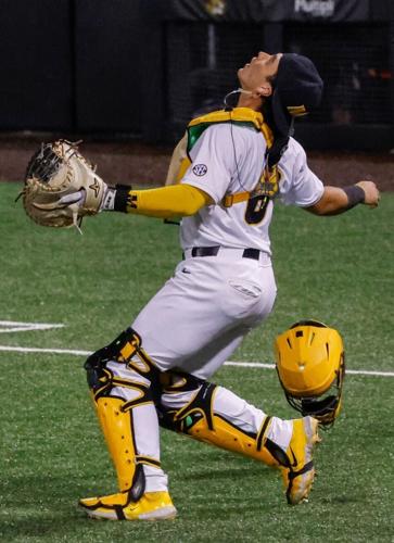 Mizzou catcher Mateo Serna looks for a pop up
