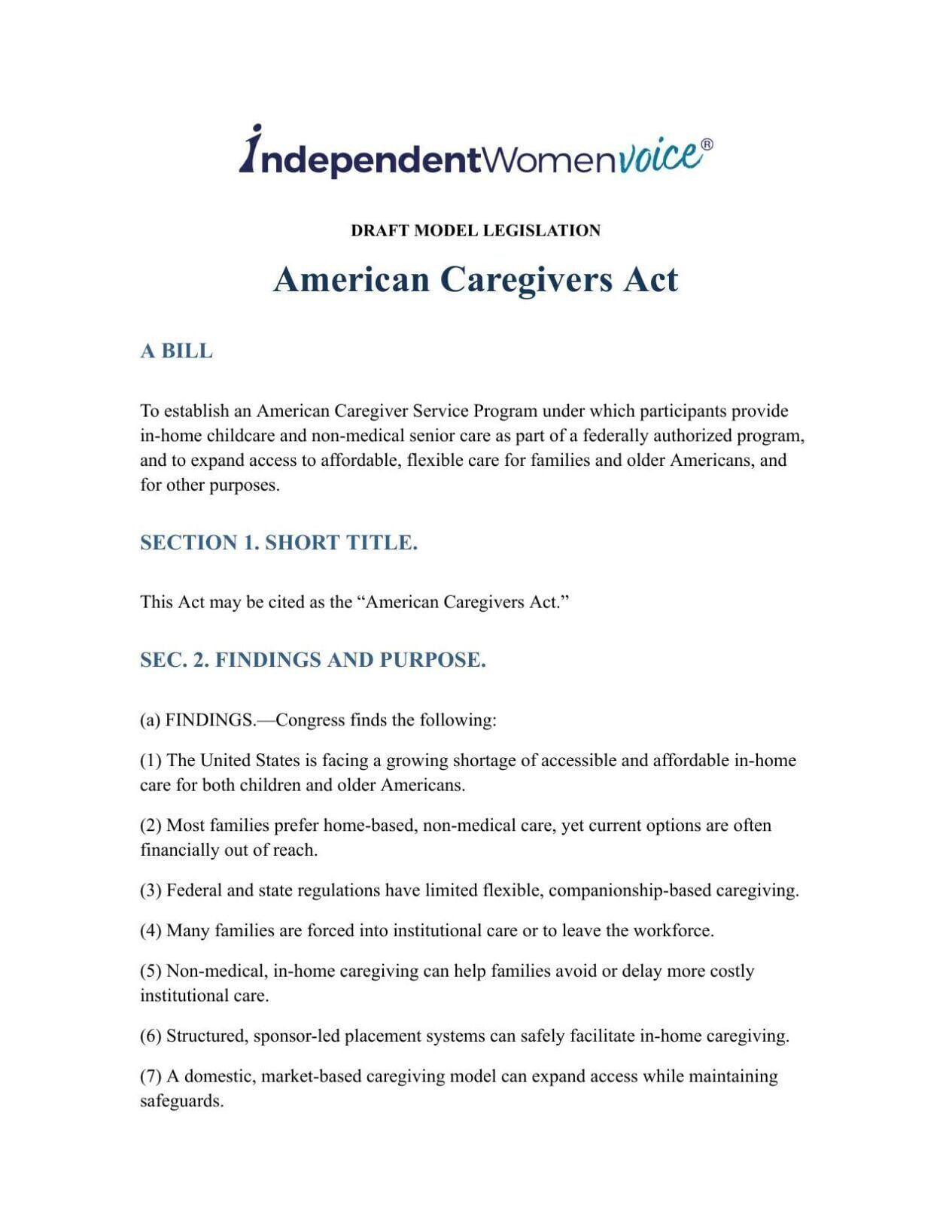 FNF - Federal Model American Caregivers Act
