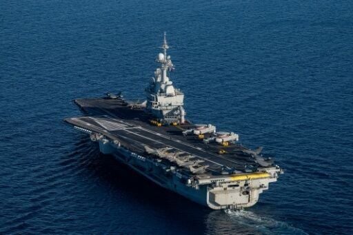 French aircraft carrier Charles de Gaulle at the end of the NATO military exercise Neptune Strike 26-2, off the coast of the Greek island of Crete on April 27, 2026