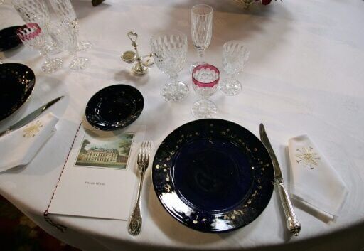 Sevres porcelain service is shown at the Elysee Palace in September, 2005