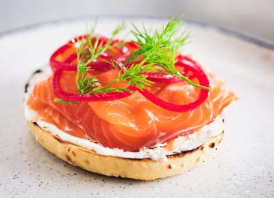 Cured salmon on bagel