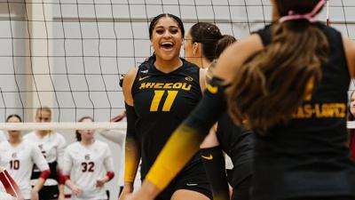 Eva Smith celebrates during a match with South Carolina