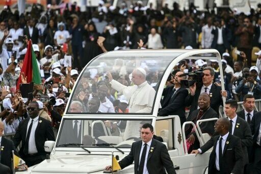 Pope Leo XIV travelled to his mass outside the Angolan capital on his popemobile