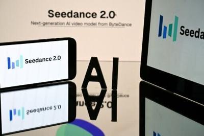 A smartphone displays the logo of Seedance 2.0, the image-to-video and text-to-video AI model