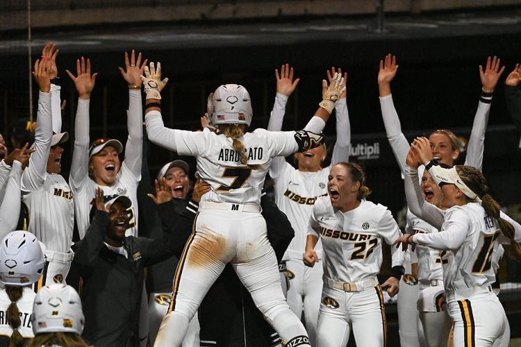 The Mizzou softball team celebrates