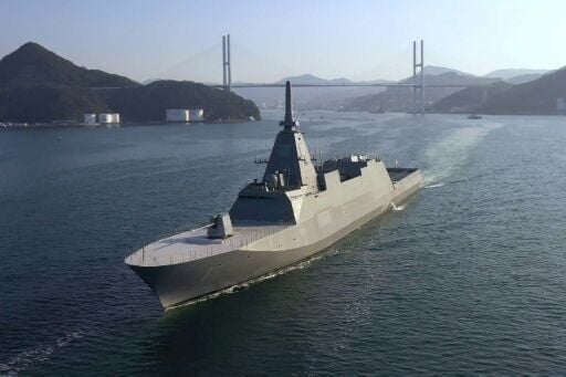 The Japanese Maritime Self-Defence Force frigate JS Mogami (FFM-1) sailing in an undisclosed location