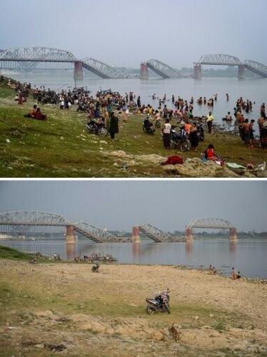 Only a few of the broken spans of the historic Ava Bridge have been removed after last year's 7.7-magnitude quake