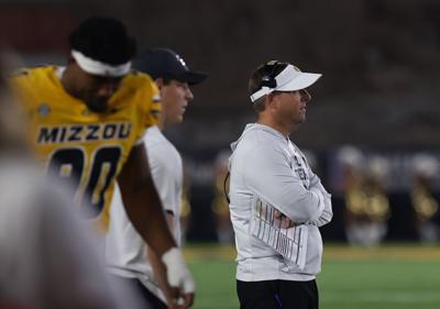 Mizzou head coach Eli Drinkwitz watches from the sidelines (copy)
