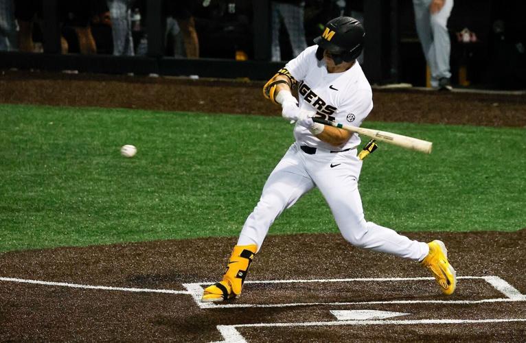 Mizzou first baseman Jase Woita swings a bat