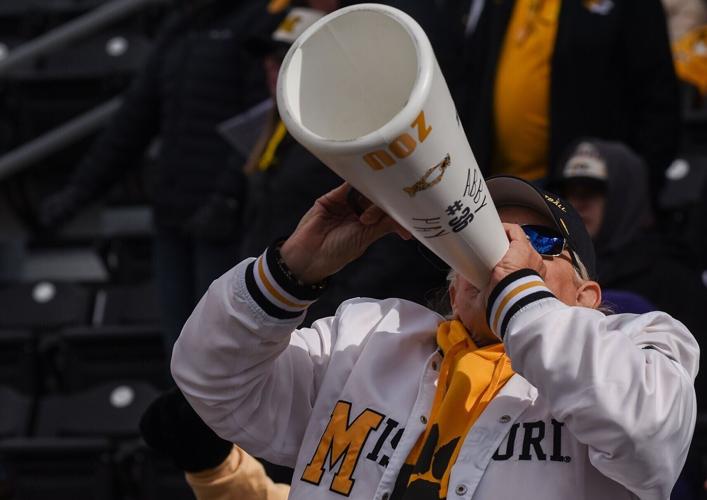 Amy Hay shouts “M-I-Z” at Mizzou softball’s game