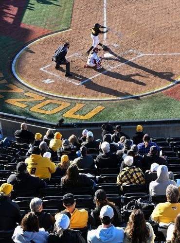 Mizzou first baseman and outfielder Sidney Forrester bats