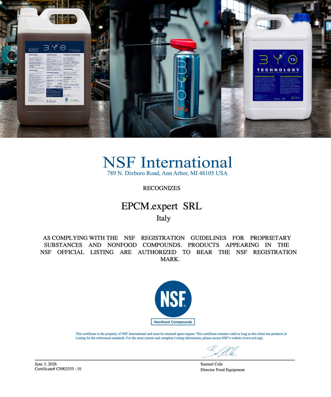 Three NSF H1 Registrations Expand 3YO Technology® into Food