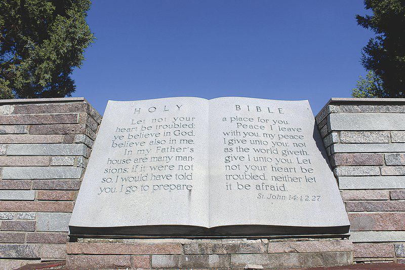 Open Bible monument one of Joplin's cemeteries most visited landmarks