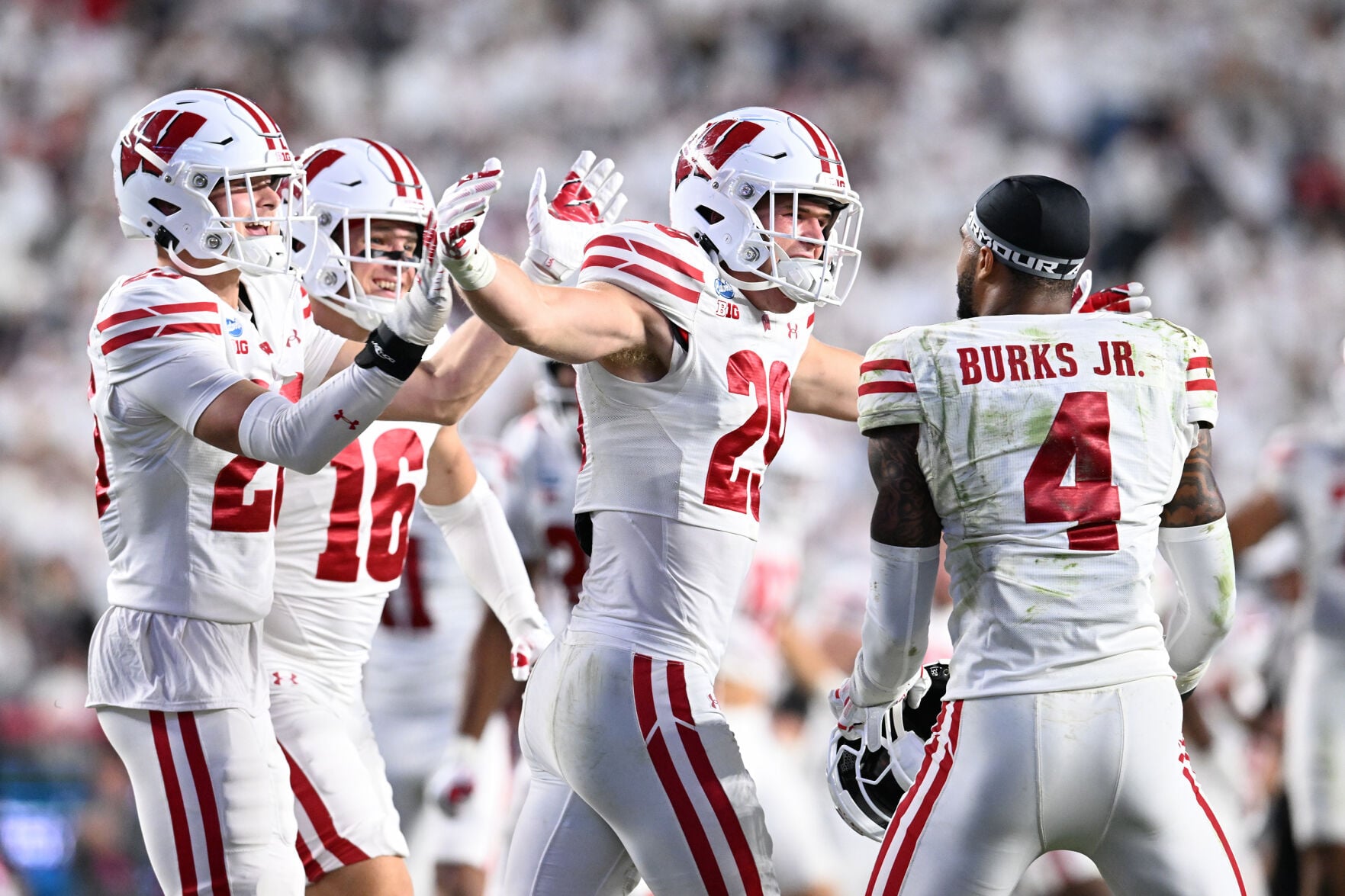 Wisconsin Football 2026 players celebrating 17-point comeback win