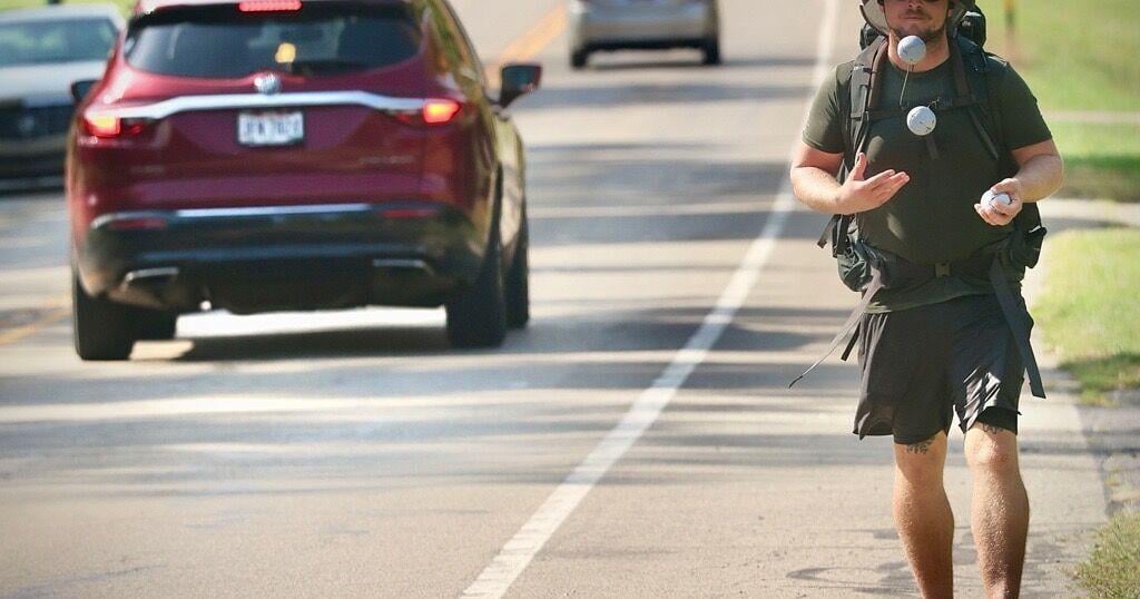 Man juggles through area on walk from LA to Times Square