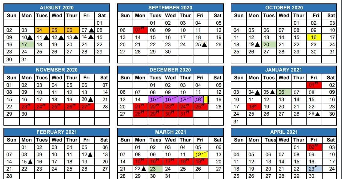 Wharton ISD calendar (202021 school year)